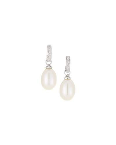 14k Freshwater Pearl & White Diamond Drop Earrings