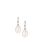 14k Freshwater Pearl & White Diamond Drop Earrings