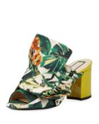 Floral Chunky-heel Bow Mule Sandal, Yellow Palm