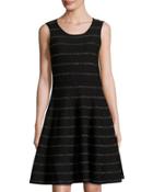 Fit & Flare Metallic Striped Dress, Black/silver