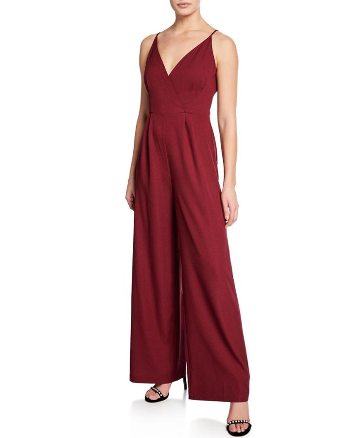 Strapless V-neck Wide-leg Jumpsuit