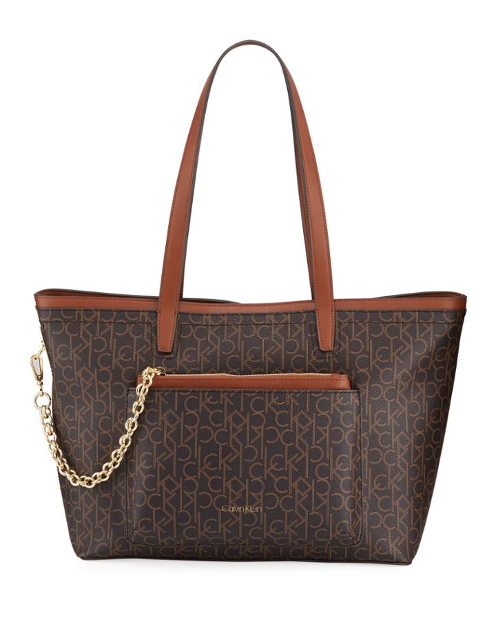Ck Logo Leather Tote Bag