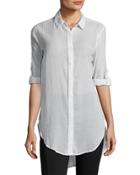 Striped Cotton Button-front Blouse, Blue/white