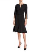 Slit-sleeve Belted A-line Dress