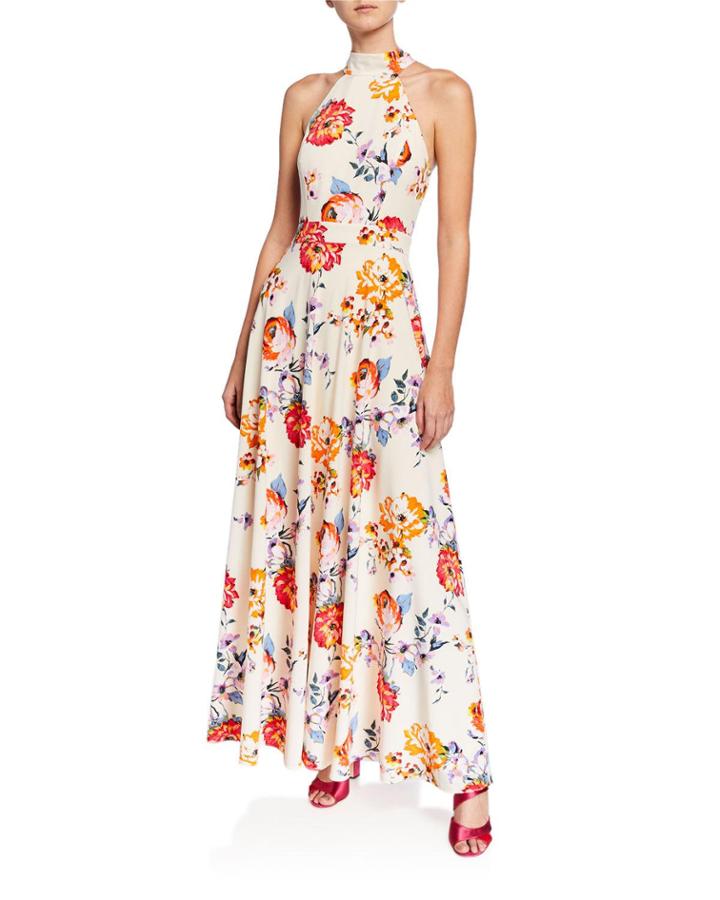 Floral Print Halter A-line Dress