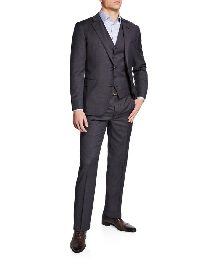 Men's Cross Dye Solid Vested Three-piece