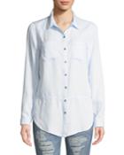 Pinstriped Chambray Button-front Blouse