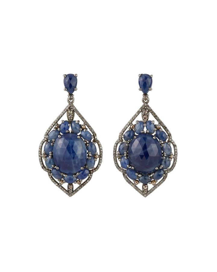 Blue Sapphire Diamond Pave Drop Earrings