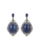 Blue Sapphire Diamond Pave Drop Earrings