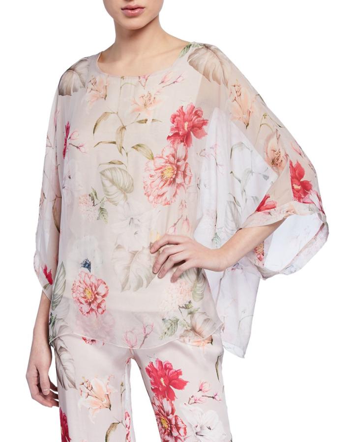 Floral-print Poncho