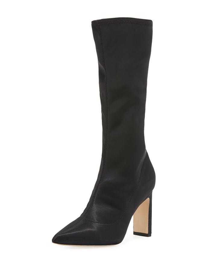 Holly Glove Stretch-satin Tall Boot, Black