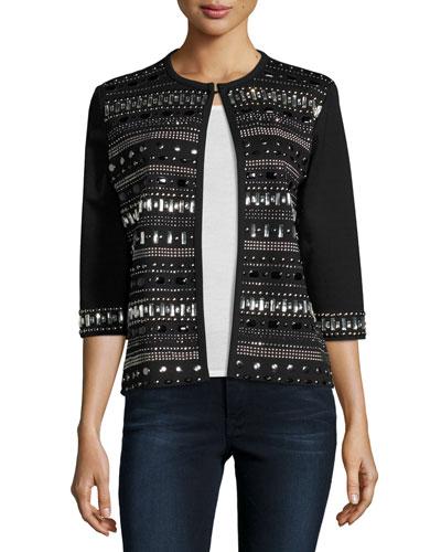 Jewel-embellished 3/4-sleeve Jacket, Black