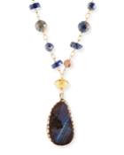 Long Lapis Opal Pendant Necklace