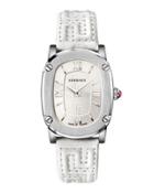 Couture Oval Watch W/ Leather Strap, Silvertone/white