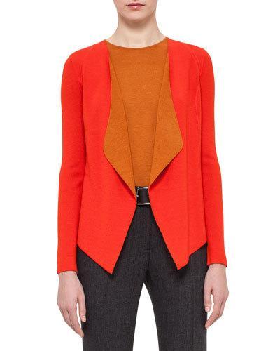 Draped Open-front Two-tone Cardigan, Toucan/karminspint