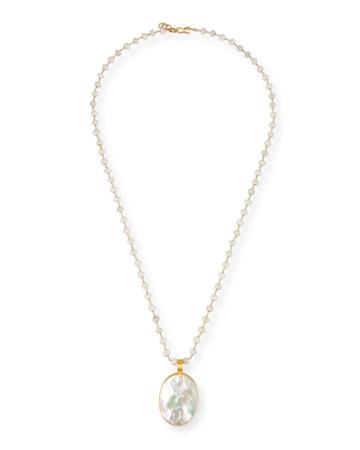 Beaded Chain & Mother-of-pearl Pendant Necklace,