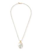 Beaded Chain & Mother-of-pearl Pendant Necklace,
