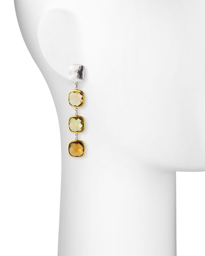 Long 3-drop Stone Earrings, Whiskey/olive