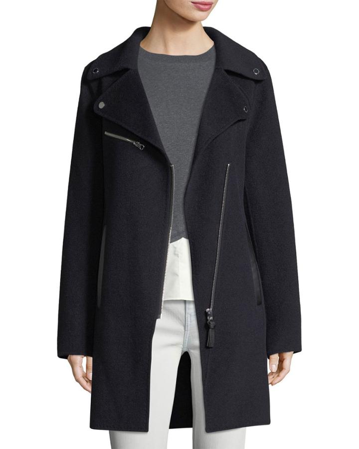Notched-collar Zip-front Wool-blend Coat
