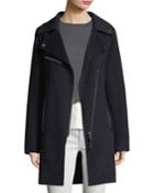 Notched-collar Zip-front Wool-blend Coat