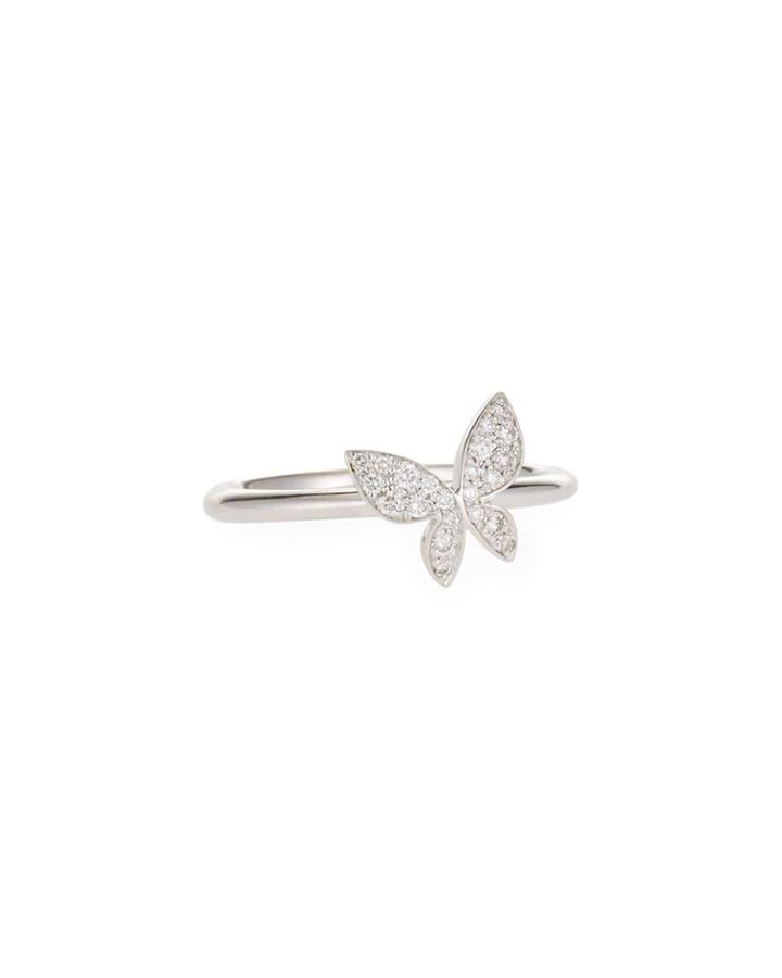 18k White Gold Diamond Butterfly Ring,