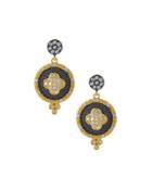 Pave Medallion Clover Double-drop Earrings