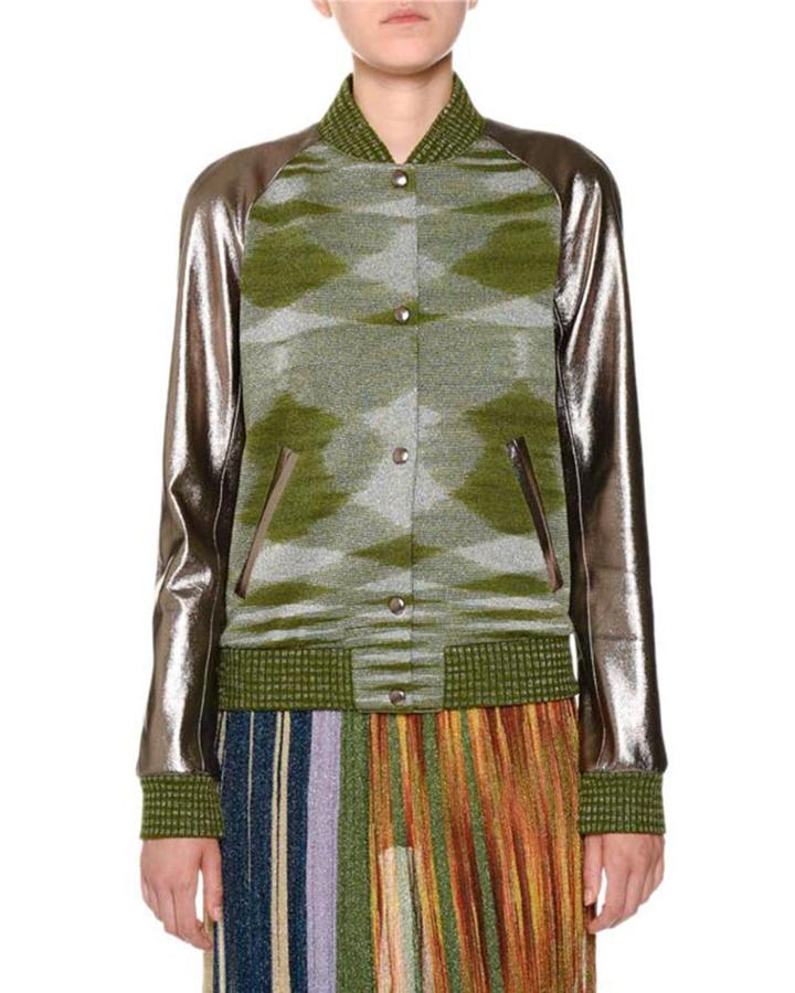 Mixed-media Leather Space-dye Bomber Jacket