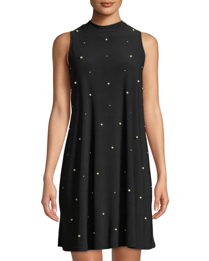 Jewel-neck Sleeveless Pearly-beaded A-line Cocktail Dress
