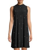 Jewel-neck Sleeveless Pearly-beaded A-line Cocktail Dress