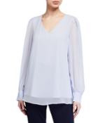 Pleated Shoulder Long-sleeve Blouse