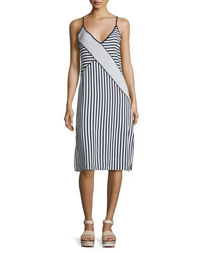 Boardwalk Stripe Sleeveless Midi Dress, Navy