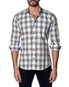 Semifitted Plaid Sport Shirt, Black/white/yellow