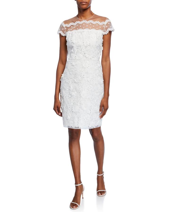 Jan Cap-sleeve Textured Lace Cocktail Dress