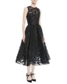 Sleeveless Embroidered Fil Coupe Tea-length Cocktail Dress