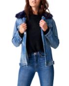 Distressed Denim Trucker Jacket With Faux-fur Collar