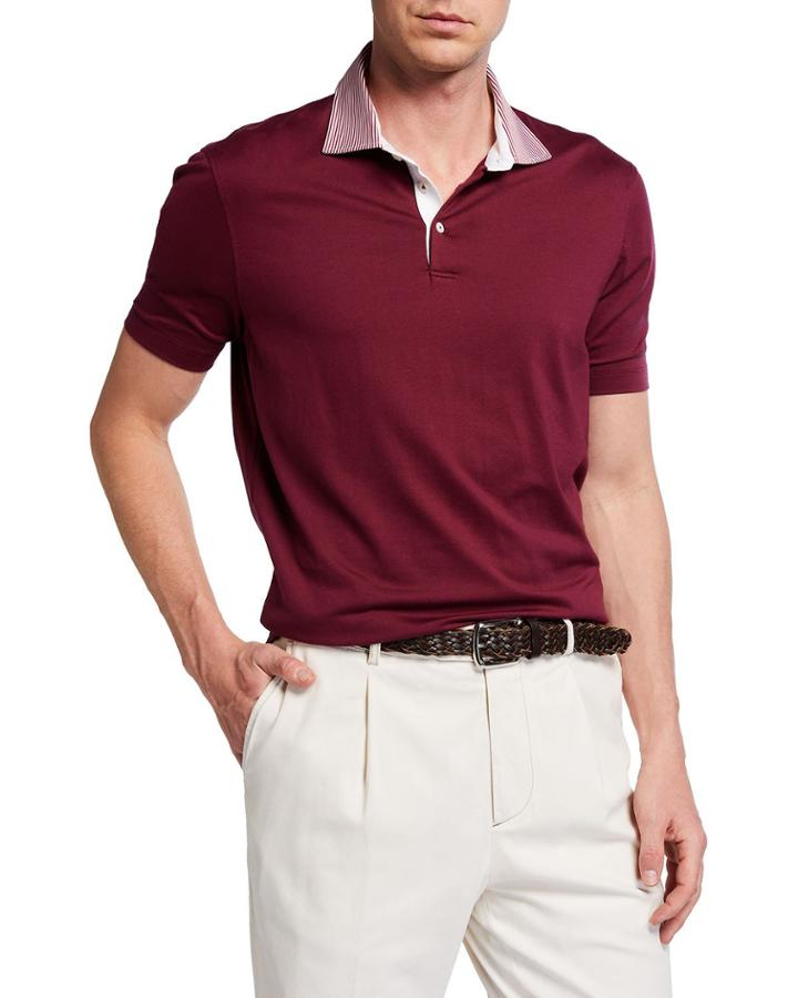 Men's Jersey Striped Collar Polo