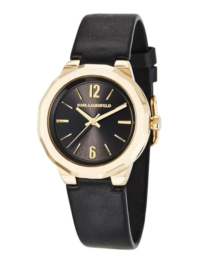 34mm Joleigh Leather Watch, Black/gold