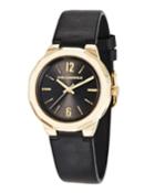 34mm Joleigh Leather Watch, Black/gold