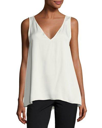 V-neck Modern-cut Silk Tank, Ivory