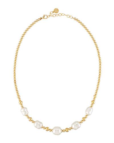 Allison Beaded Baroque Pearl Necklace, Golden/white