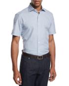 Check Seersucker Short-sleeve Shirt, Blue/white