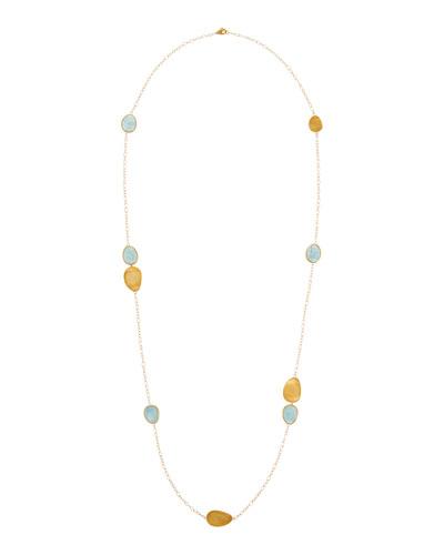 18k Lunaria Long Aquamarine Station Necklace