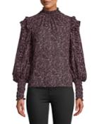 High-neck Sheer Floral Blouse