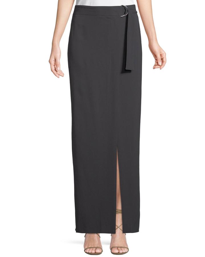 Crepe Maxi Skirt W/ D-ring Belt, Dark Gray