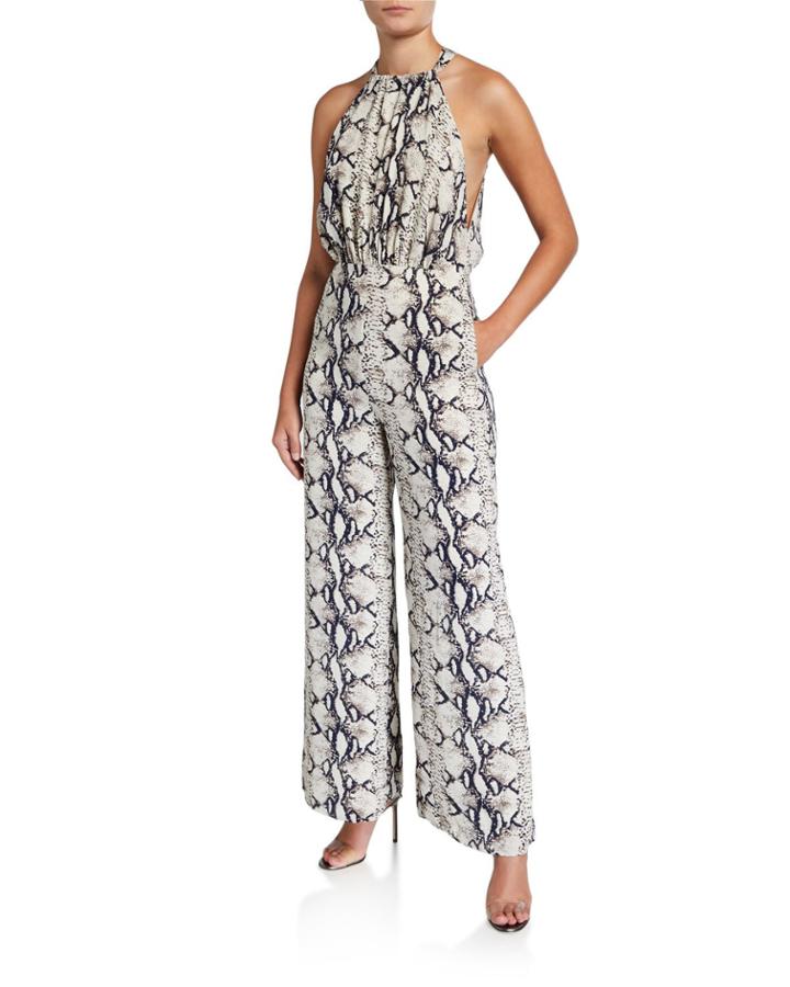 Python-print Halter Neck Jumpsuit