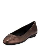 Markie Bow-studded Metallic Leather Ballet Flats