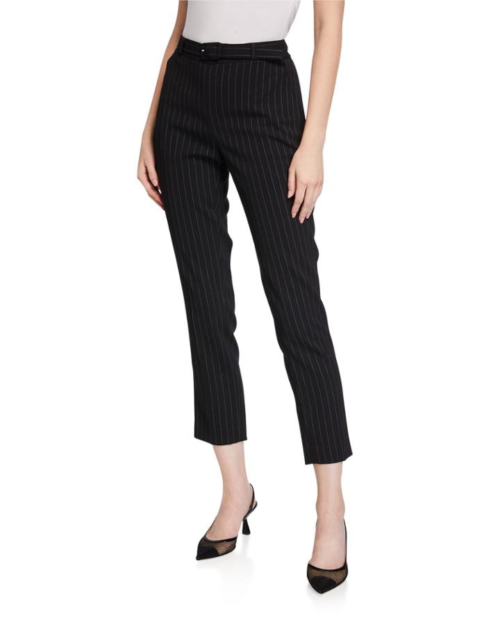 Pinstriped Belted Cropped Pants
