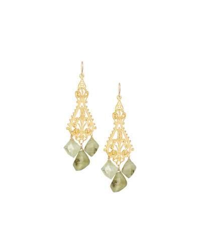 Ornate Filigree Drop Earrings W/ Green Garnets