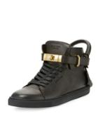 Men's 100mm High-top Leather Sneakers With Padlock, Black