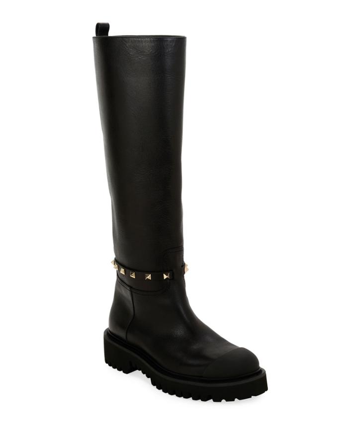 Lug-sole Biker Knee Boots